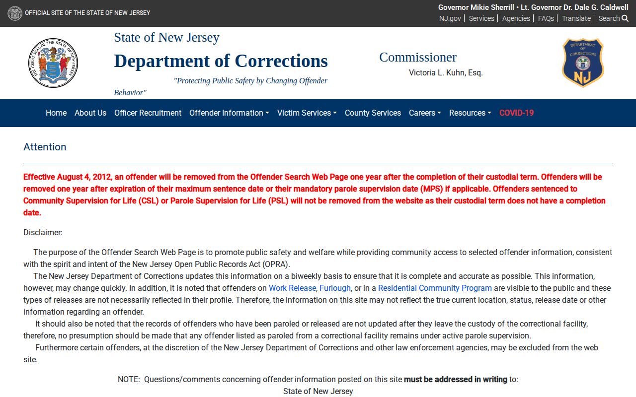 New Jersey Department of Corrections Gloucester County offender record search