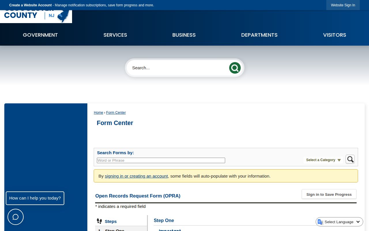 Gloucester County booking record OPRA request form