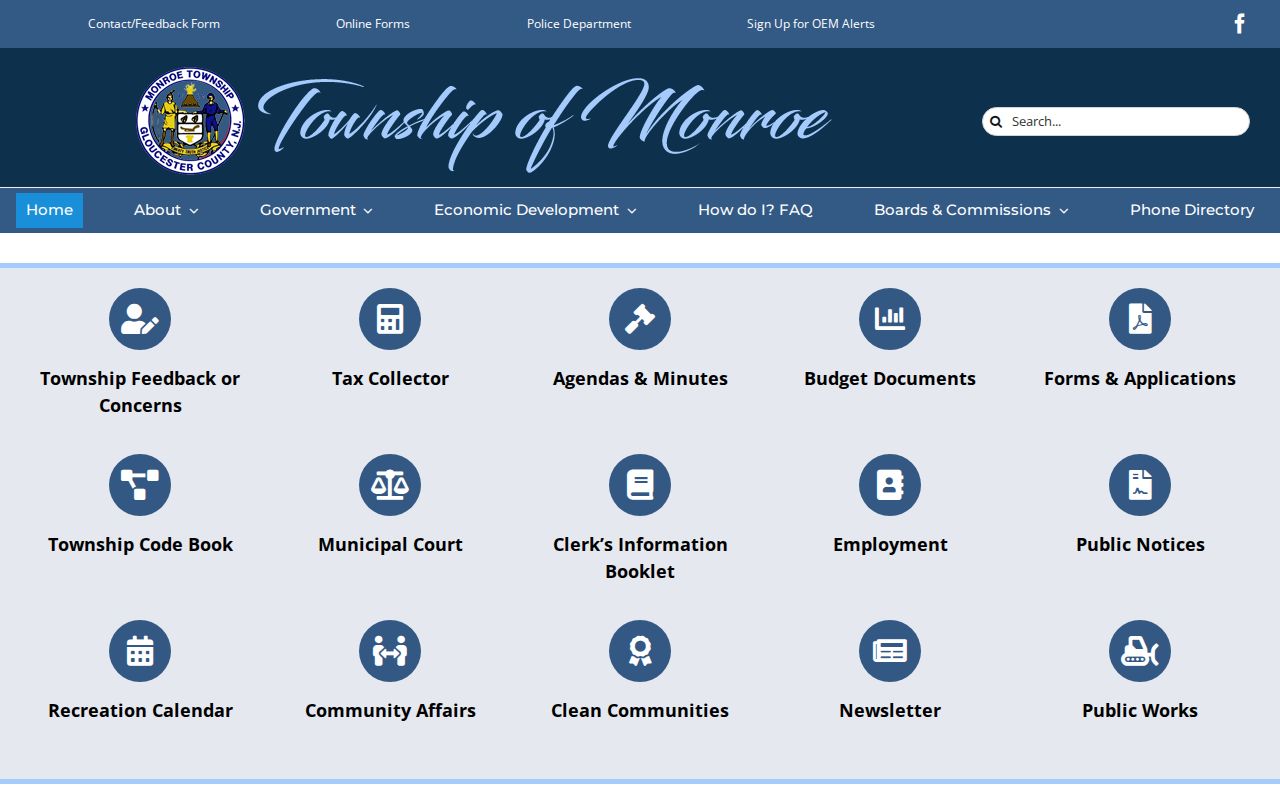 Monroe Township official police and arrest-record routing source