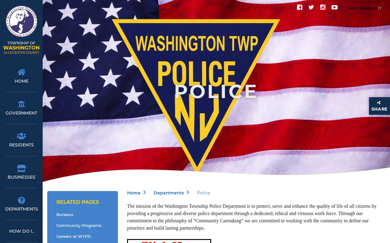 Washington Township Police official arrest record and media-release navigation